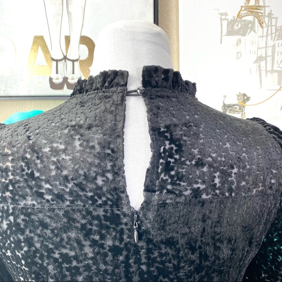 NWOT Aqua Flocked Floral Tiered Dress w/ ruffled neckline 
Size S - Picture 6 of 16